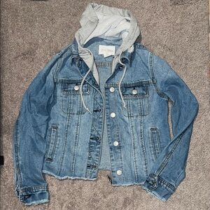Sky and Sparrow Blue Denim Jacket with Light Gray Hood